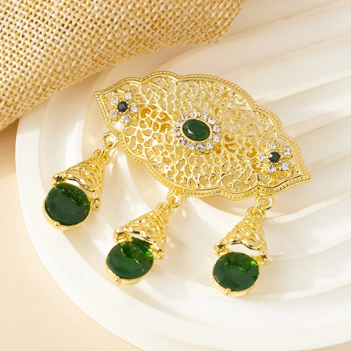 

Fatima Store Fashion Women Brooch Arabic Morocco Jewelry Pins Gold Color Crystal Bridal