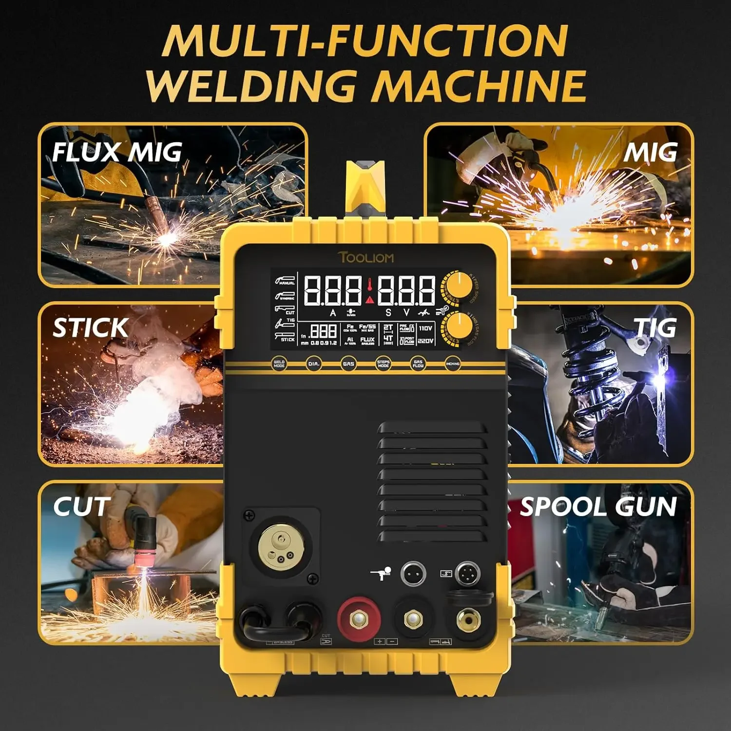 MIG/TIG/CUT/Stick Welder 5 in 1 Multiprocess Welding Machine 110/220V Dual Voltage Aluminum Welding Machine Spool Gun Compatible