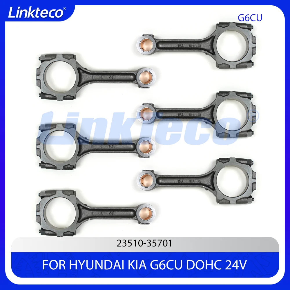 6pcs Engine Connecting Rod Fit 3.5 L G6CU G6AU For Kia Sorento Santa Fe Hyundai XG350 3.5L V6 DOHC 2002-2006 23510-35701