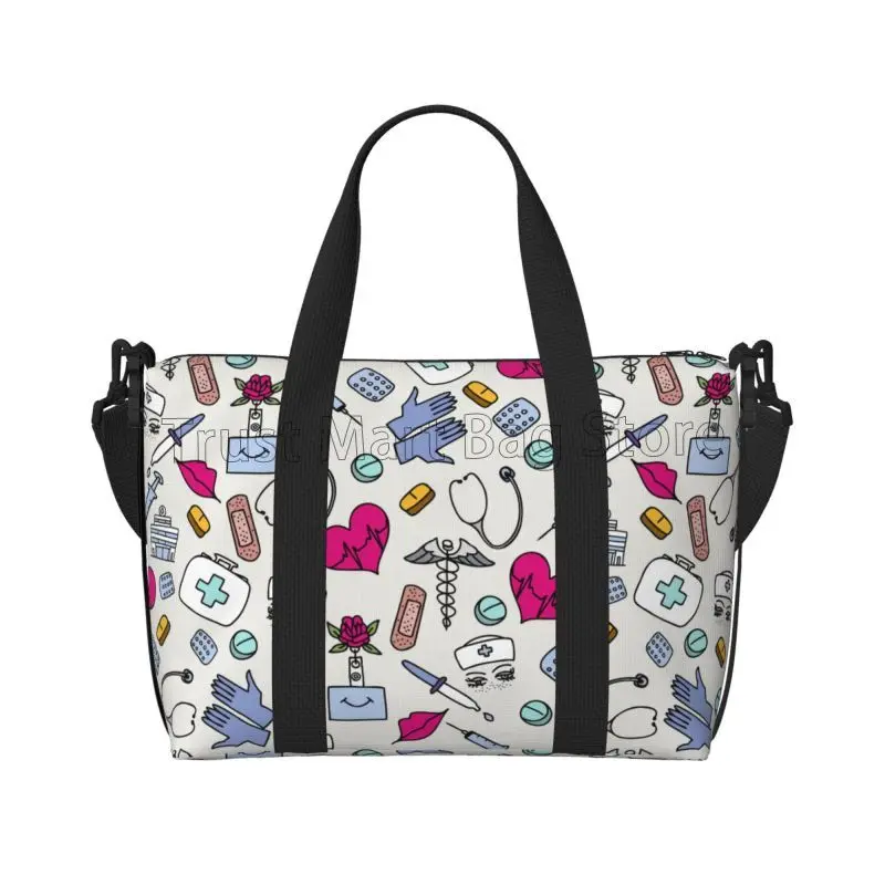 Bolsa de viaje con tema médico para enfermera, bolsas de mano para deporte, gimnasio, ligeras, impermeables, para fin de semana, bolsas de noche para mujer