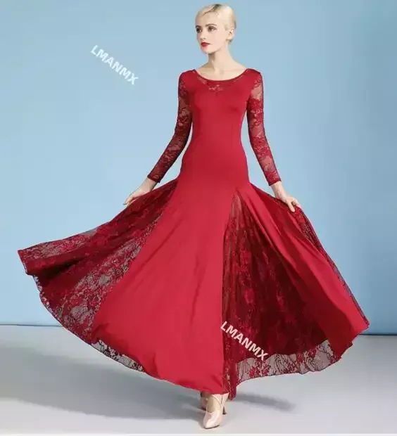 

1pcs/lot Sexy lace ballroom dance dress for woman long sleeves waltz tango dance dresses standard ballroom dress