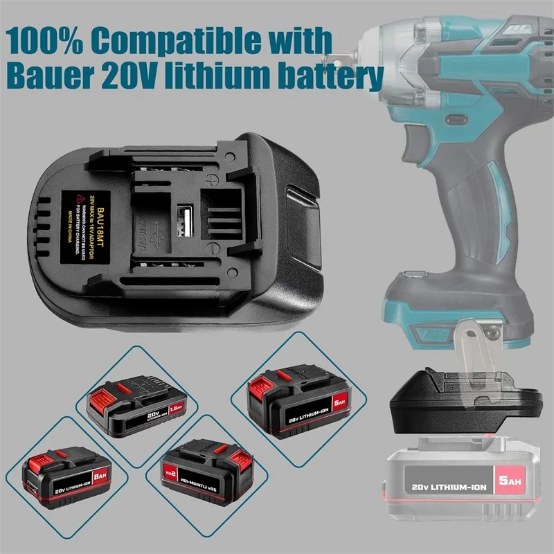 Battery Adapter For Bauer 20V Li-ion Battery to for Makita 18V Power Tools,Converter Power Drill/Impact Driver Tools Accessories