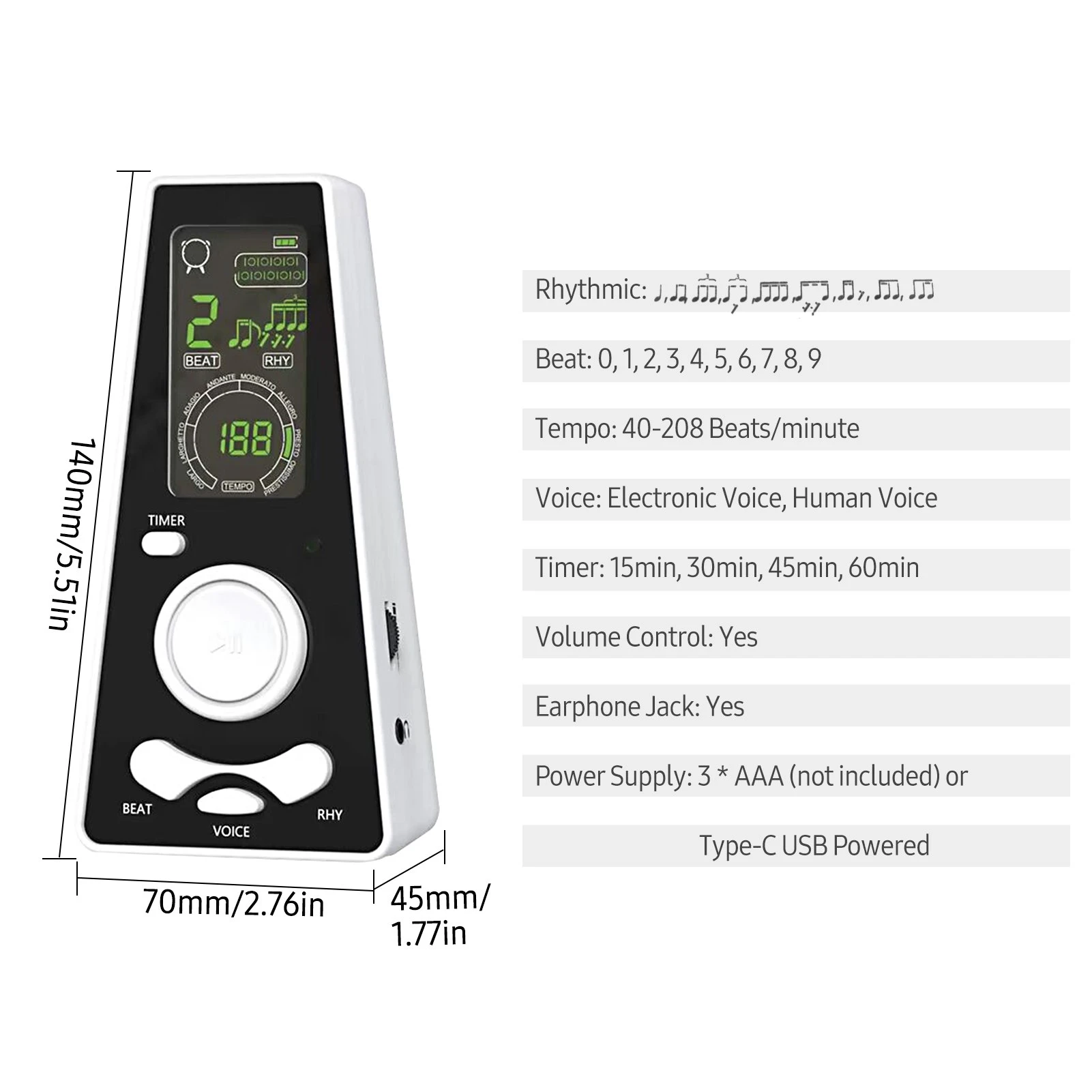 Electronic Digital Metronome with Timer Universal Electronic Metronome with Volume and Beat Speed Control