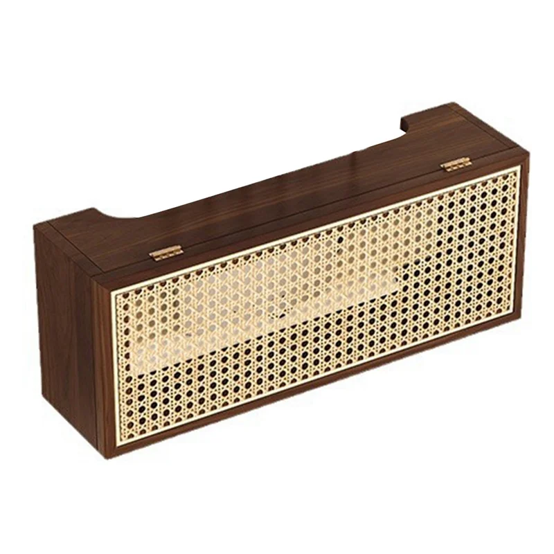 

A88E-Vintage Solid Wood Rattan Designed Wireless Router Storage Box For Wall-Mounted TV Set-Top Box Rack
