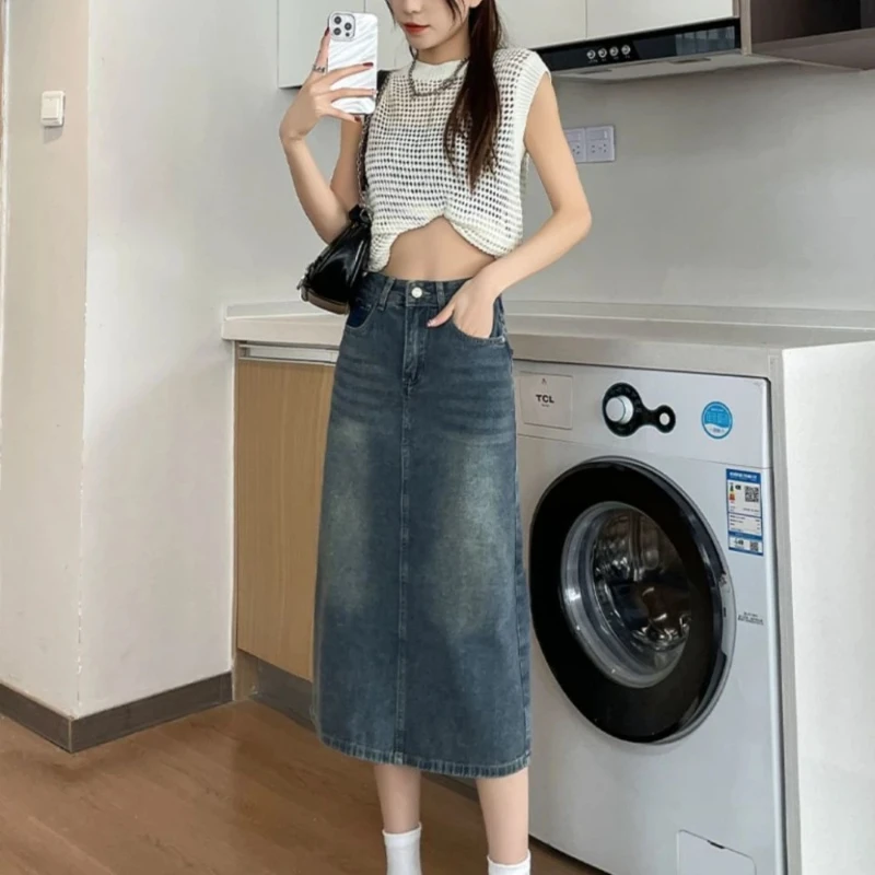 

Midi High Waist Female Jeans Skirts asual Stylish Y2k Vintage Clothing Sales Aesthetic Quality New In Cheap Women's Denim Skirt