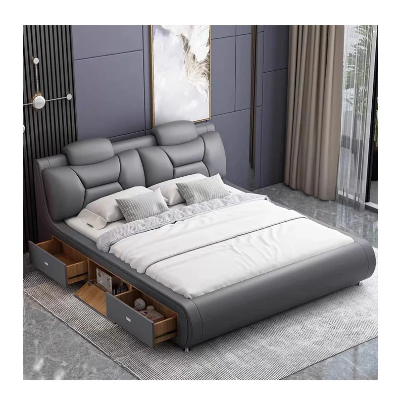 

For Bedroom Solid wood Italian children's king size modern designer leather light luxury bedroom furniture storage bed