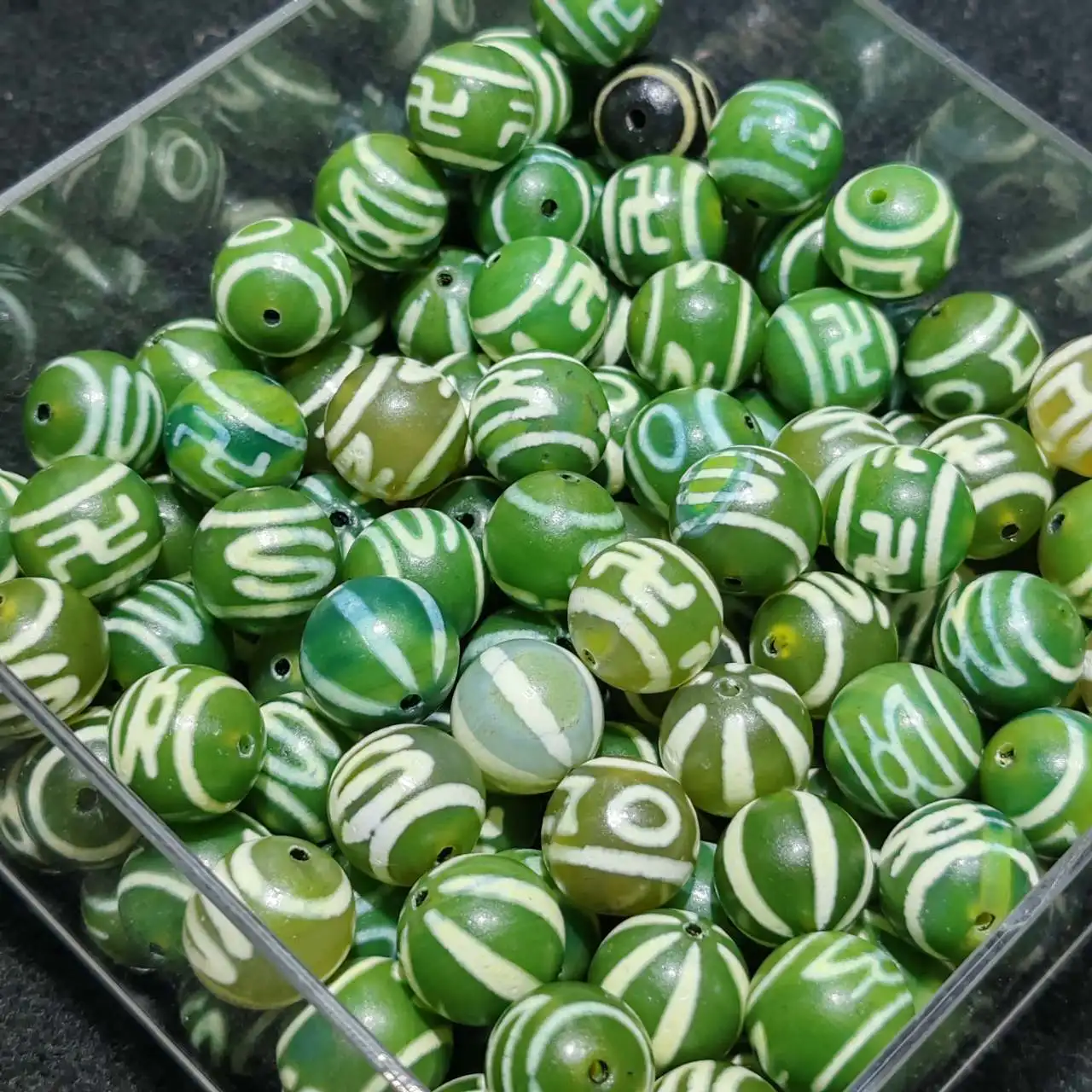 Tibet Agate Dzi Green Ten Thousand Character Heaven and Earth Multi totem Tianzhu Necklace Pendant DIY Accessories 10/pack