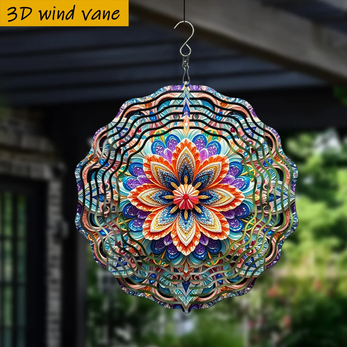 3D Colorful Mandala Wind Spinner -  Iron Art with 360 Swivel Hook for Garden Wedding Party Christmas Mother Father Day Gift