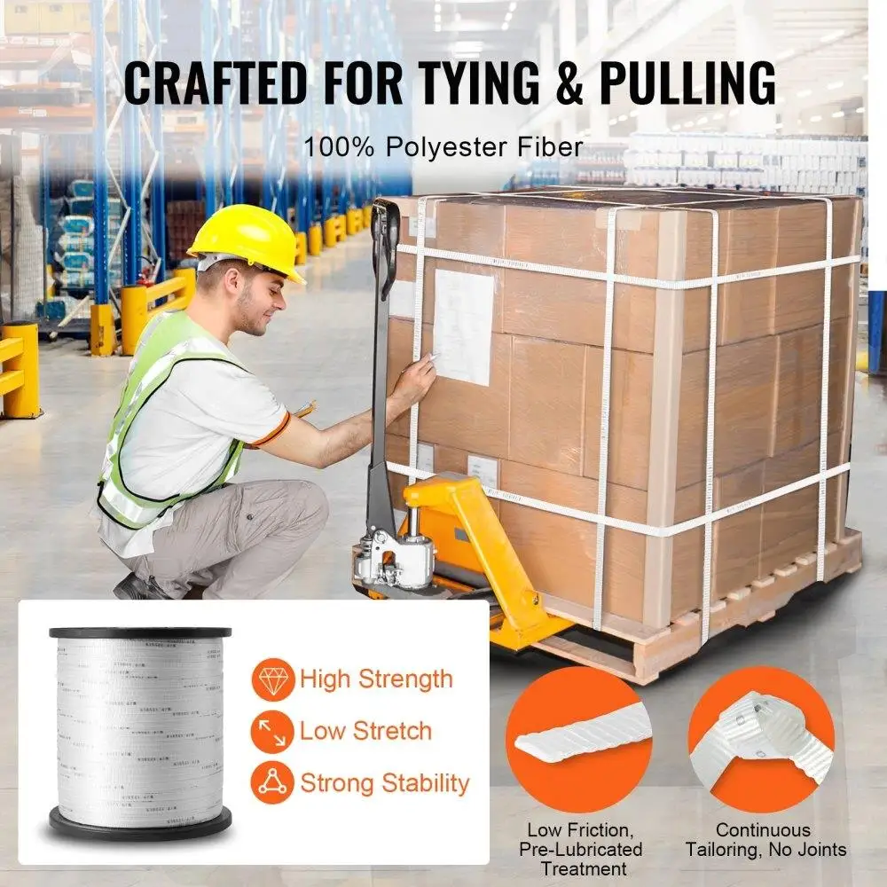 Polyester Pull Tape, 1/2" x 5249` for mule Tape Flat Rope, 1250 lbf Tensile Capacity, Printed Webbing Cable Pulling Tape for