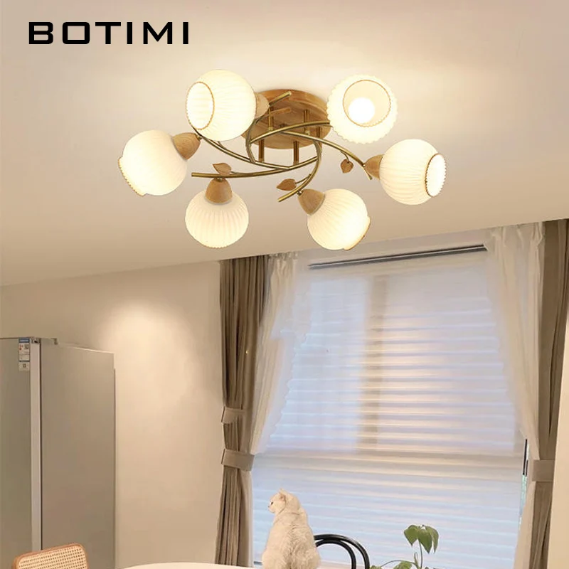 

BOTIMI Home Decorative Glass Chandelier For Sitting Room Designer Solid Wood Bedroom Lights Nordic Lustre 8 Arms Golden Lustres