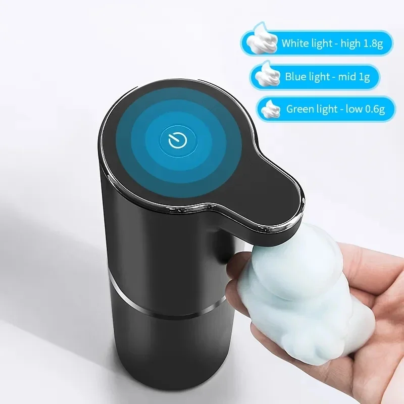 Distributeur automatique de mousse de détergent pour les mains, distributeur de crème désinfectante inductive pour les mains, chargeur HOUSB, noir