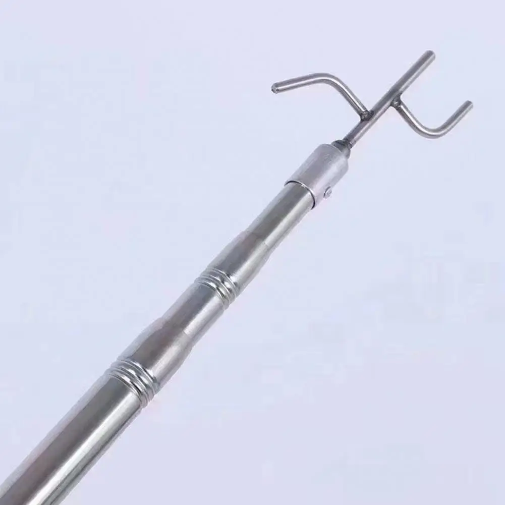 Telescopic Pickup Rod Pool Debris Remover Stainless Steel Telescopic Capture Pole with Pickup Hook Curtain Puller Clothes Dryer
