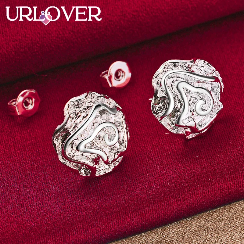 

URLOVER 925 Sterling Silver Earring For Woman Flower Rose Stud Earrings Lady Fashion Party Birthday Wedding Charm Jewelry Gifts