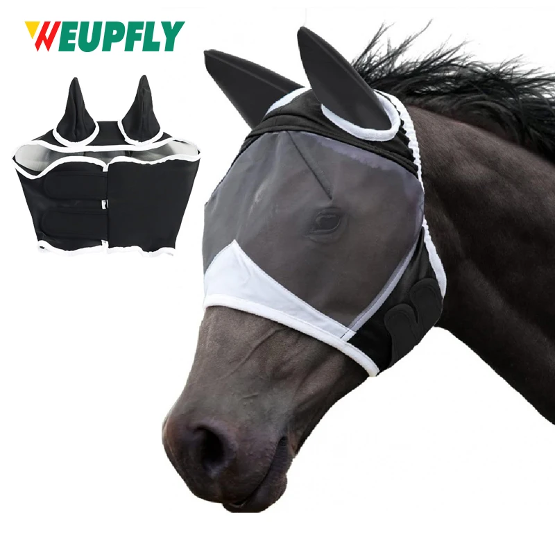 1PCS Fly Mask for Horse with Ears - Teslin Mesh, 3D Eye Space, Forelock Opening, UV Protection, Adjustable Fit for Pasture
