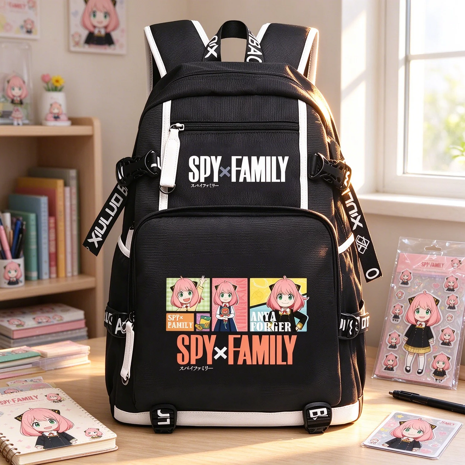SPY x FAMILY Anime Oxford Backpack USB Charging Port Large Capacity School Bookbag Laptop Travel Backpack Women Shoulder Daypack