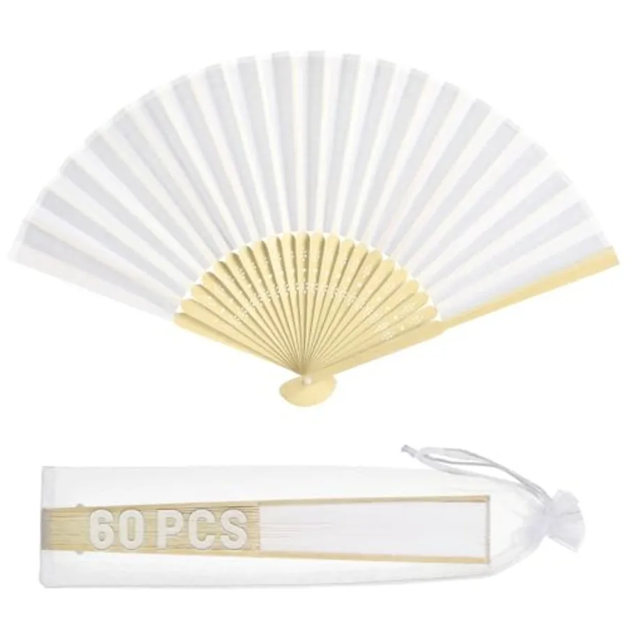 

Cosweet 60PCS White Hand Fans for Wedding Foldable Imitated Silk Fabric Fans, Handheld Party Favors in Bulk for Guests Bridal S