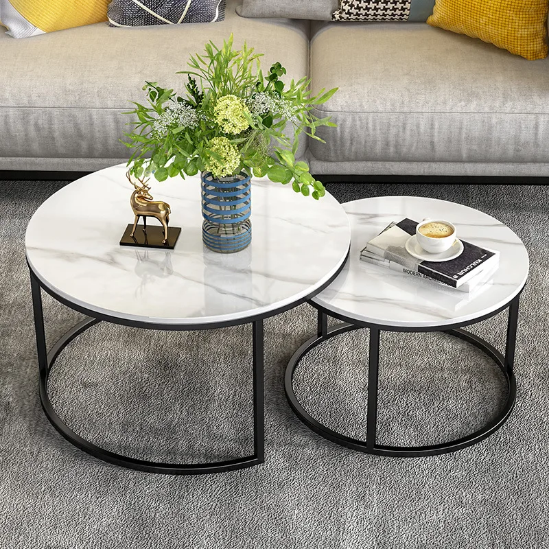 Modern Design Brass Gold Chrome Steel Top Round Marble Top Nesting Center Coffee Table