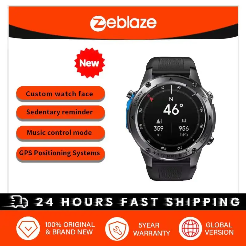【5 year warranty】Zeblaze GPS Tracking Flashlight HD Screen Compass Call Waterproof Sport Smartwatch For Android iOS