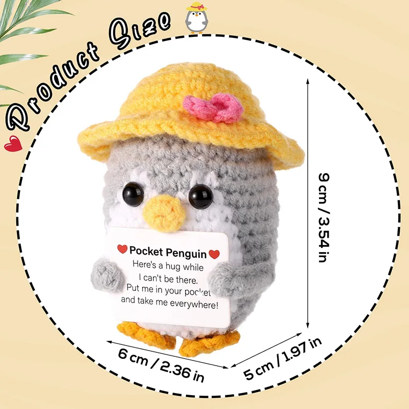 Funny Positive Energy Handmade Crochet Penguin Doll with Card Emotional Support Office Desktop Ornament Gifts Home Room Decor view 4