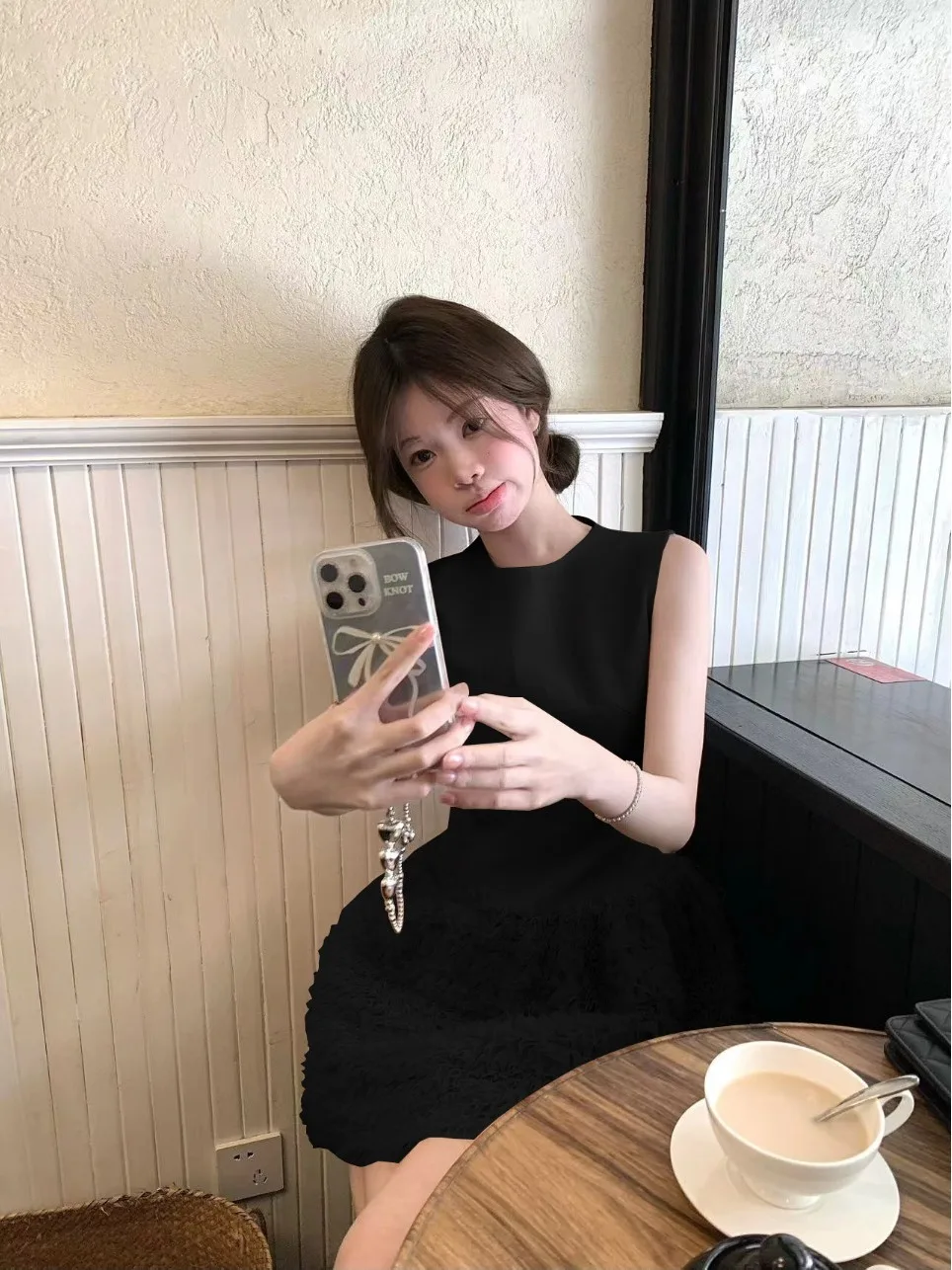 Princ Sle Vest Dr Women Summer 2025 New Waist Cinched Tulle ort Skirt Splice Net Gown Korean Sle round Ne Sv...