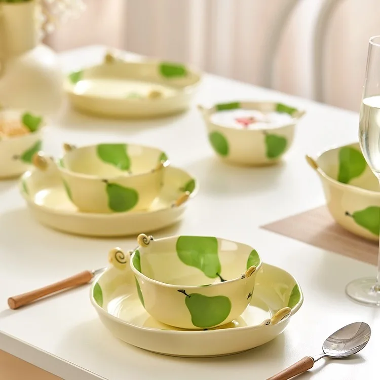 

Underglaze Ceramic Rice Bowl Household Small Fresh Dish Set Bowl Plate Children's Cutlery Fruit Salad Bowl