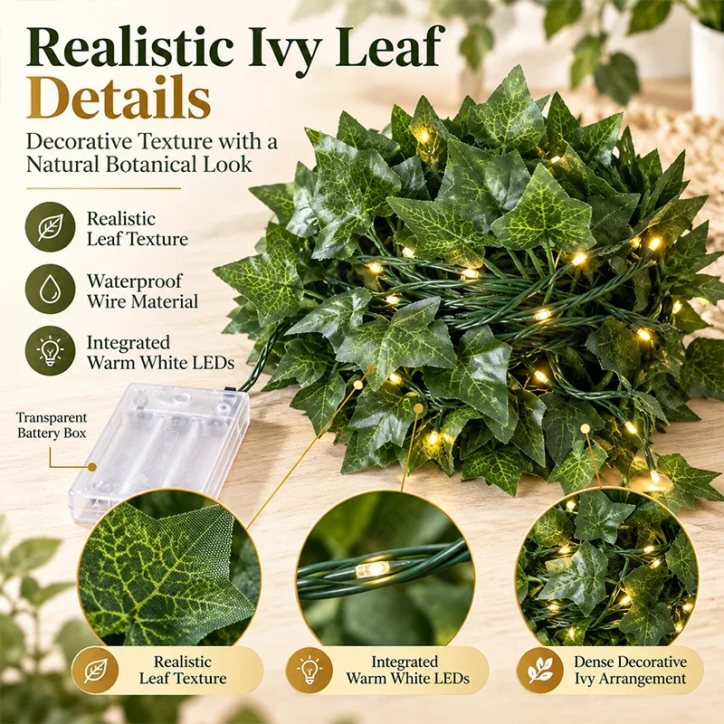 Fall Ivy Vine LED String Lights Battery Operated Warm Leaf Garland for Autumn Harvest Porch Mantel Holiday Party Decoration