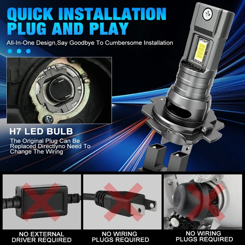H7 LED المصباح CANBUS 30000LM 7035 CSP رقائق 1:1 حجم صغير التوصيل والتشغيل مصباح تلقائي 6000K اللاسلكية توربو الضباب الخفيف مع مروحة
