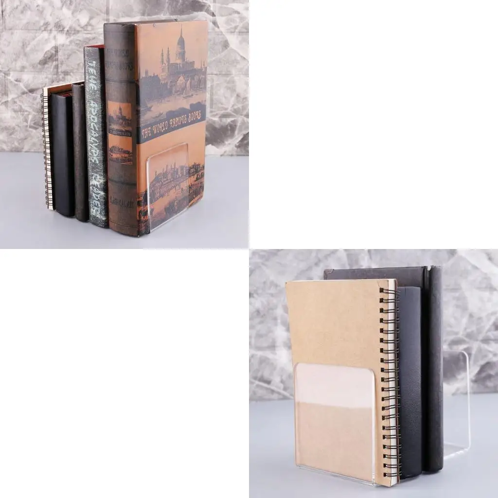

2Pcs Clear Acrylic Bookends L-shaped Desk Desktop Book Holder School S