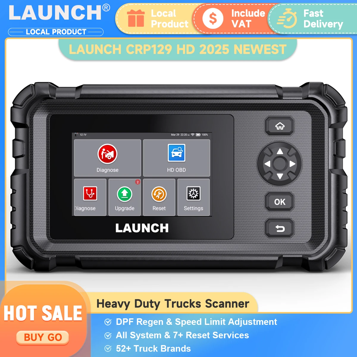 

LAUNCH CRP129 HD OBD2 Heavy Duty Truck Diagnostic Tools All System DPF Regen 7 Reset Diesel Trucks Scanner for Cummins Detroit