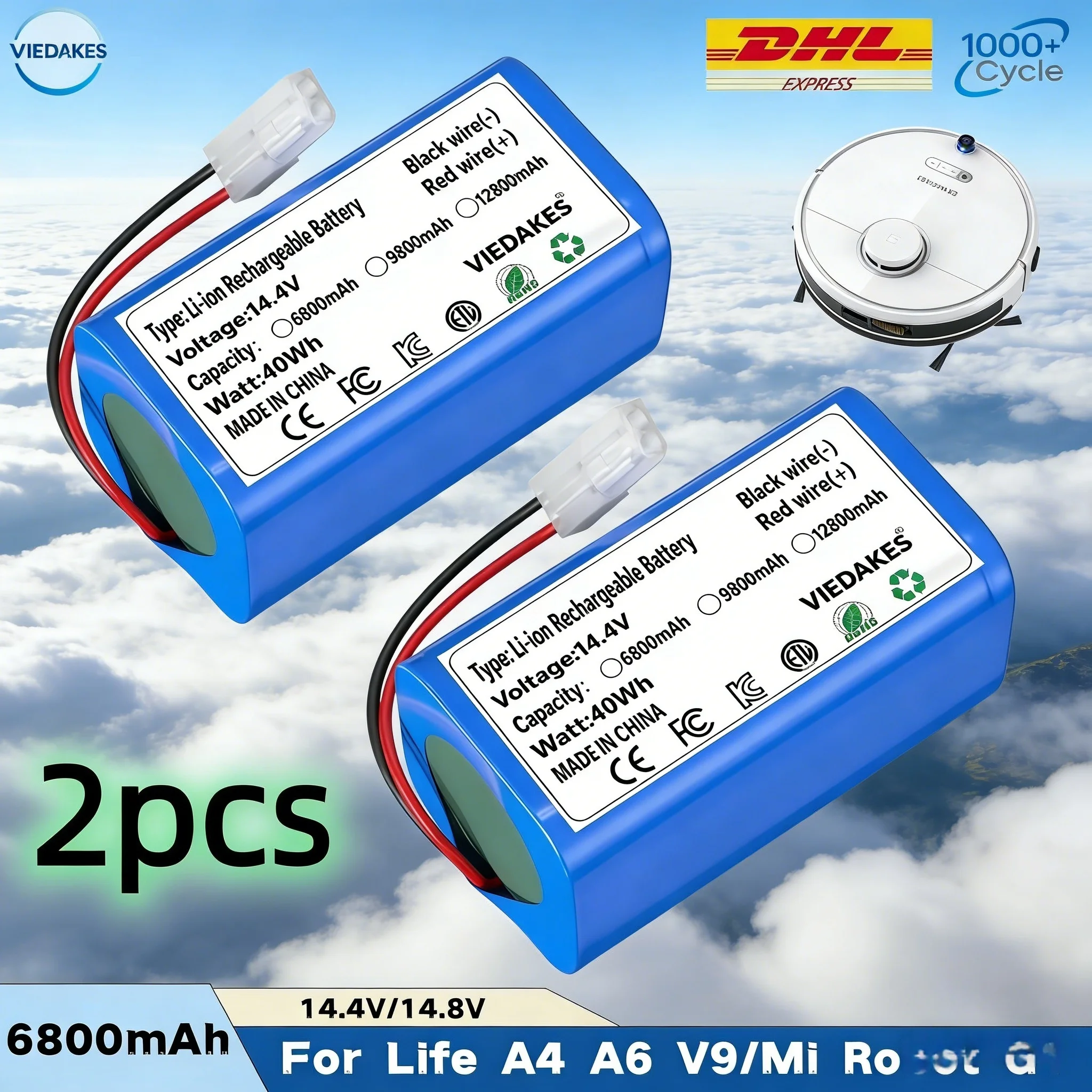 

NEW 14.8V 12800mAh P1904-4S1P-MM Battery For Mijia 1C STYTJ01ZHM Robot Vacuum Mop Cleaner Accessories battery