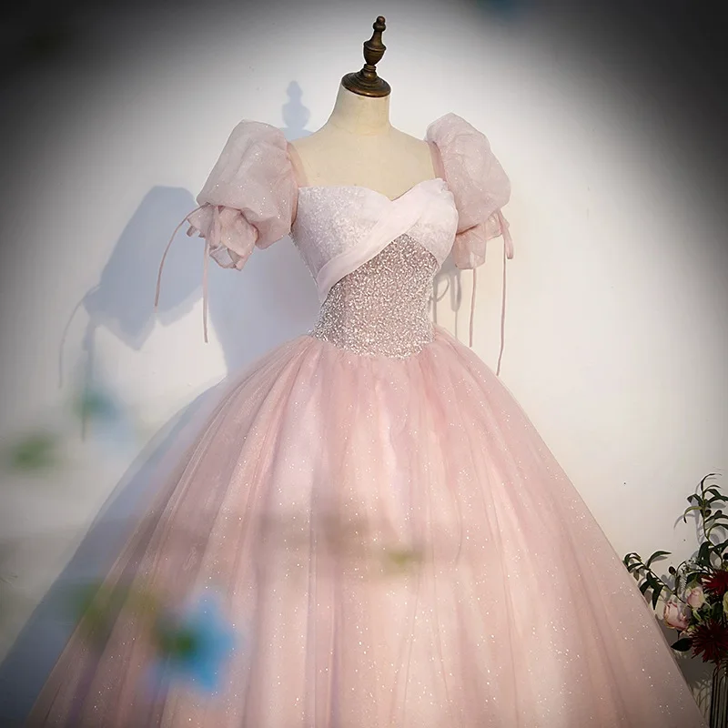 Evening dress 157 pink princess bride toast dress stage performance solo wedding dress host dress