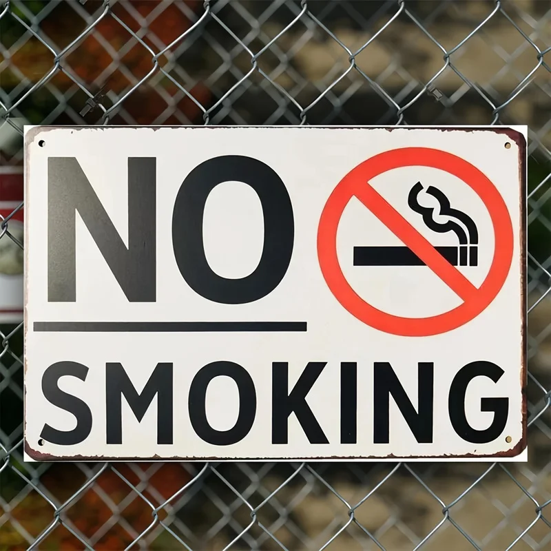 2D Flat - Metal Plaque Easter Room Decor 'No Smoking' Metal Sign- Wall-Mounted, 20X30Cm Design, Durable Metal Construction, Red&