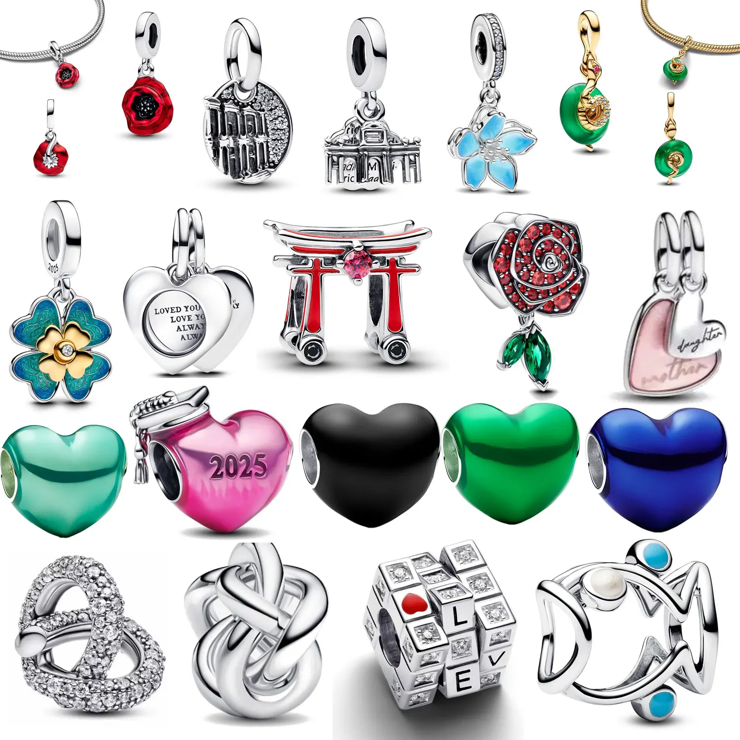 2025 New in Hot Sale Flower heart landmark building Charm Beads Fit 925 Sterling Silver Original women Bracelet DIY Jewelry Gift
