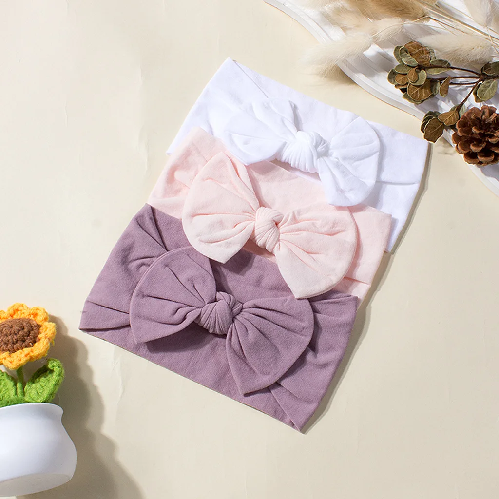 

3pcs/set Children Nylon Headbands Newborn Pink Bowknot Headband Toddlers Infant Bow Headwraps White Bow Kids Hair Accessories