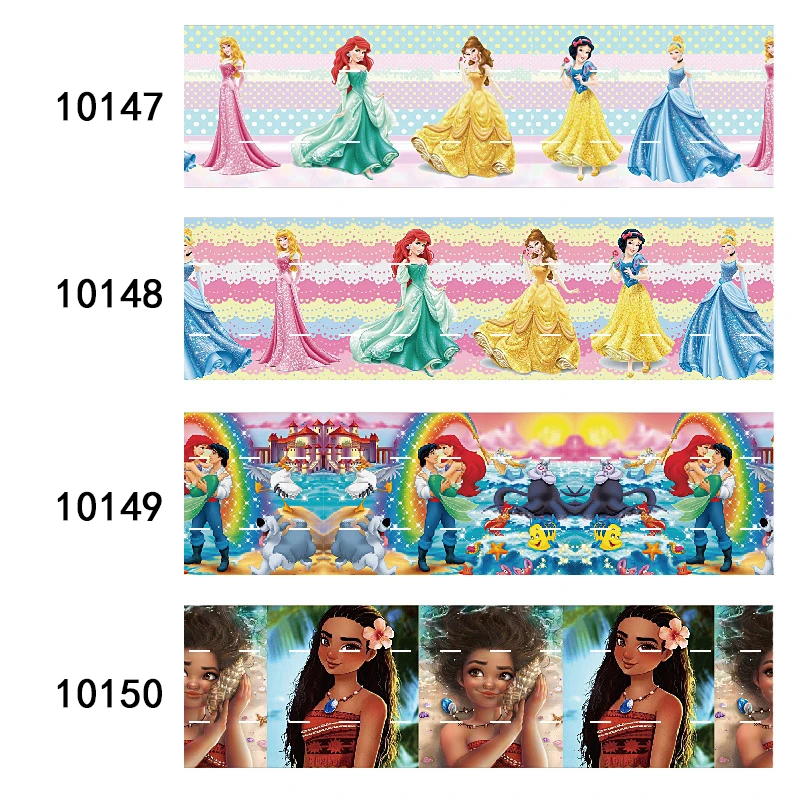 5Yards 22MM Disney Mermaid Ariel Rapunzel Belle Printed Grosgrain Ribbon