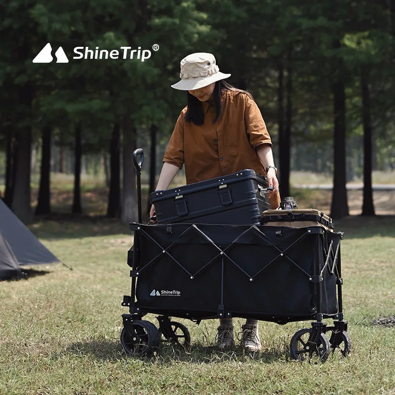 Outdoor Camping Trolley ShineTrip Foldable 200L Large-capacity Steel Pipe Bracket Picnic Camp Car Push-pull Integrated Trolley