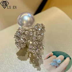 LXOEN Fashion Big Geometric Pearl Paved Rings for Women Party 2022 New Jewelry Personality Statement Open Ring Adjustable Bijoux