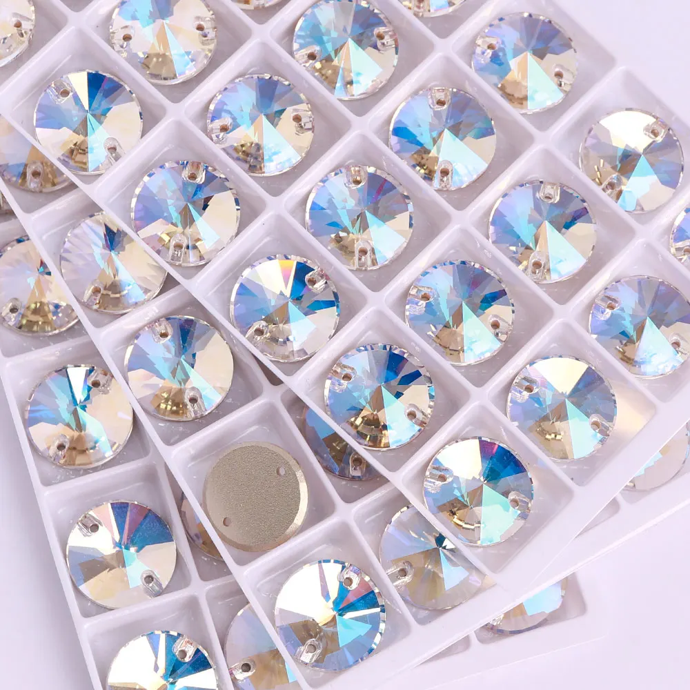 QIYI Rivoli Moonlight Top Quality K9 Glass Sew On Rhinestones Crystal Flatback Sewing Strass Stones For DIY Crafts Garment