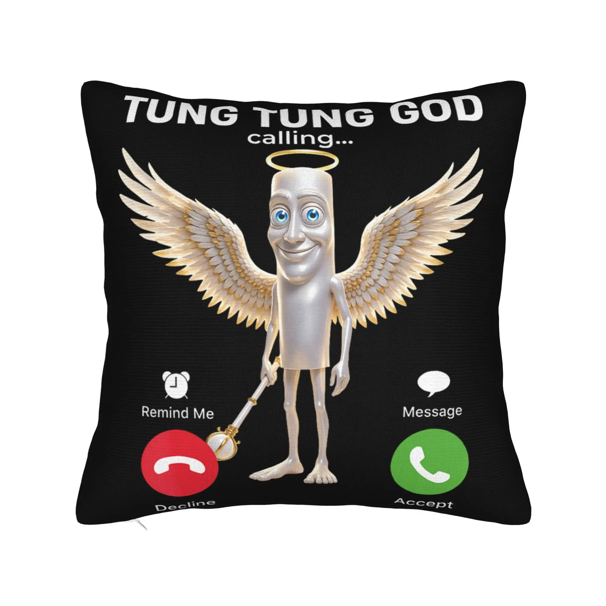 Angel Tung Tung Tung God Sahur Meme Phone Calling Pillowcase Soft Cushion Cover Decorative Pillow Case Cover Home Zippered