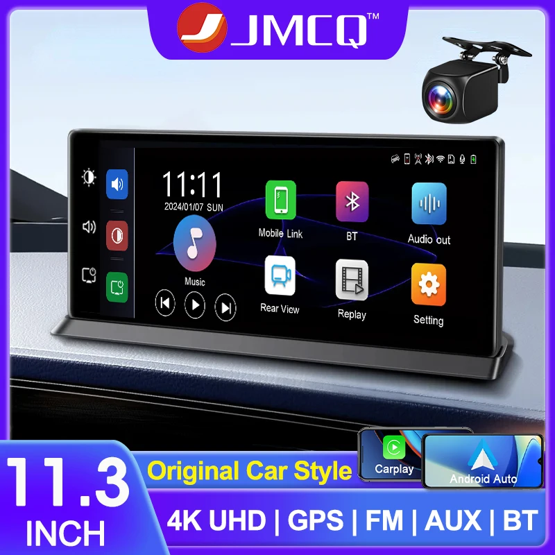 

11.3" Dash Cam 4K 2160P Car DVR Recording Wireless Carplay & Android Auto GPS Navigation Dashboard Dual Lens Video Recorder