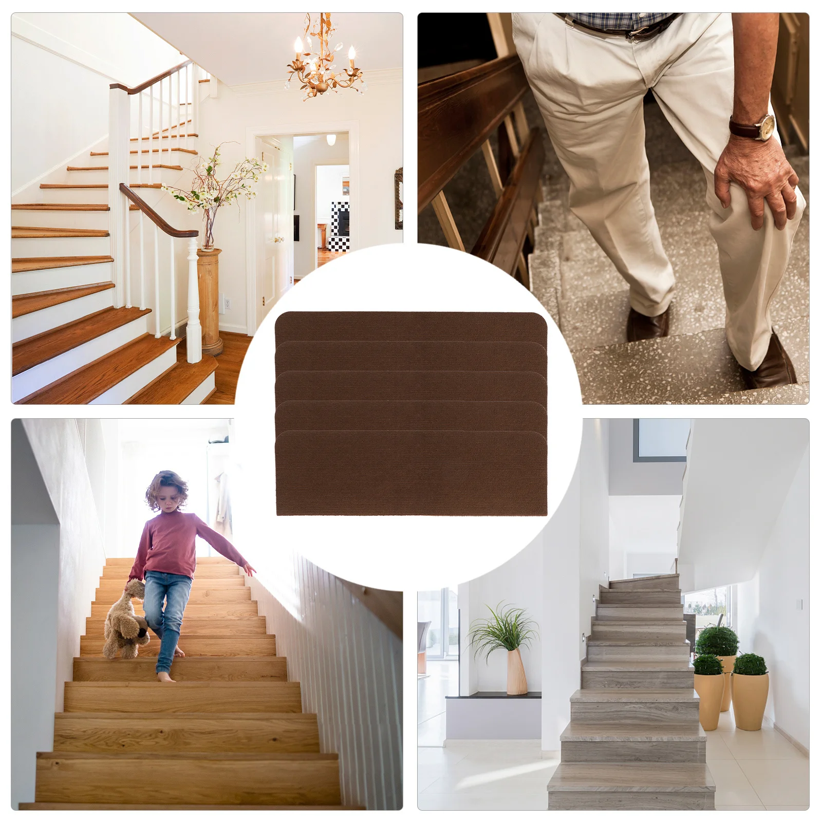 

5Pcs Anti-Slip Stair Tread Carpet Non-Skid Durable Polyester Indoor Stair Protection Safety Stickers for Kids