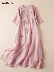 Summer Print Vintage Dresses For Women 2026 New Casual Long Thin Breathable Dress Femme Robe Office Lady Work Elegant Clothing