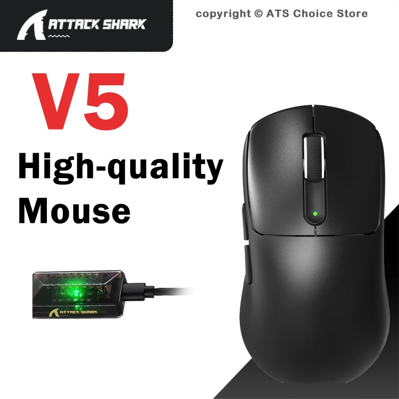 

ATTACK SHARK V5 Wireless Gaming Mouse 55g Ultra-Lightweight PAW3950MAX 42000 DPI 8000Hz Tri-Mode Bluetooth Wired Large Battery