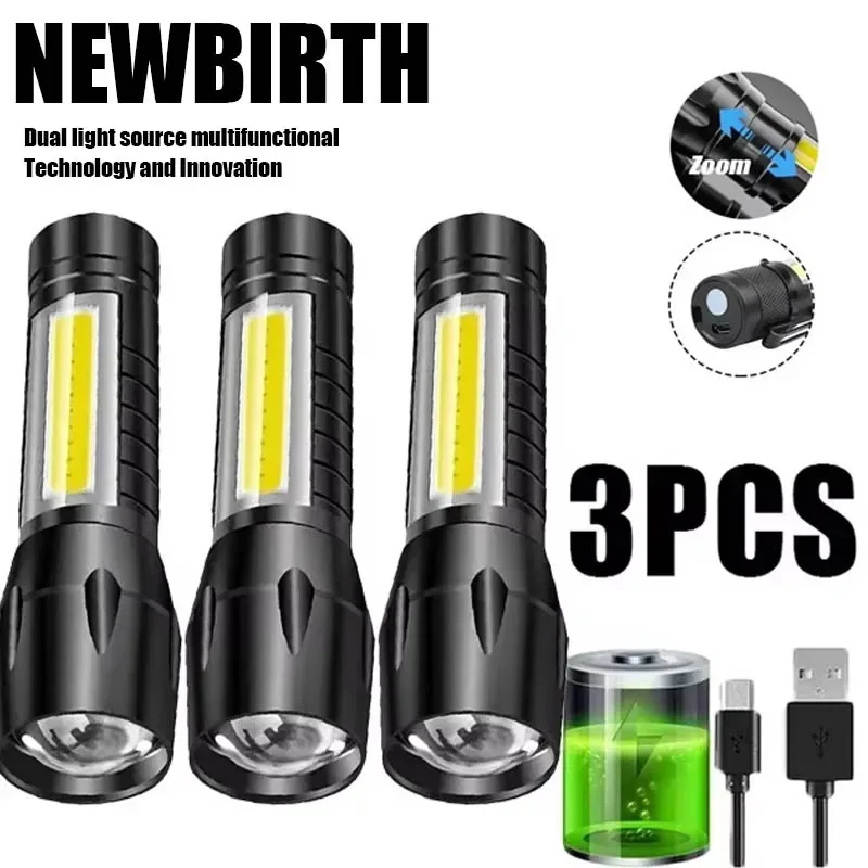 Mini linterna LED recargable superbrillante, lámpara portátil COB + XPE, luz de enfoque con Zoom telescópico, antorcha para acampar y pescar al aire libre