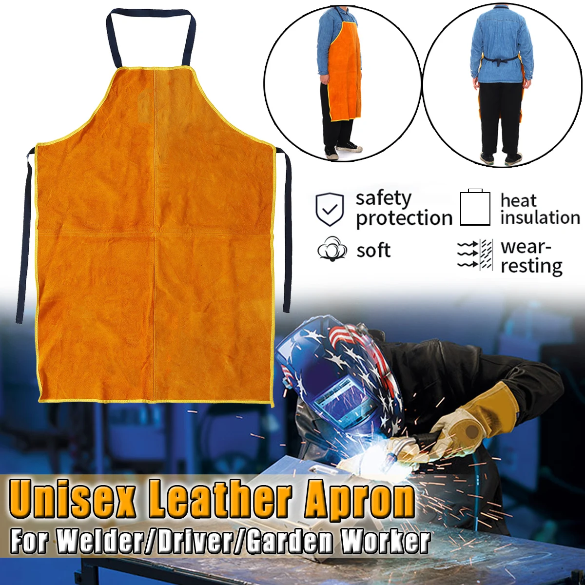 Welding Helmet Welders Gloves Protection Cowhide Short Electric Welder Apron Labor Protection Antifouling Oil & Acid Resistance