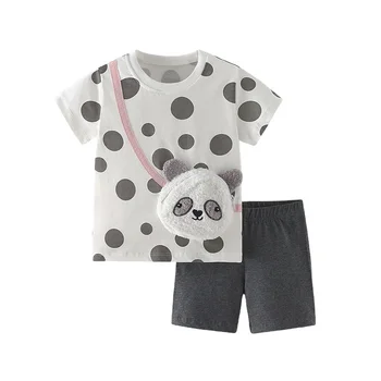 Jumping Meters 3-8T Neue Ankunft Panda Kid Outfits Für Sommer Mädchen Kleidung Sets Kurzarm Regenbogen 2 stücke Baby Mode Anzüge