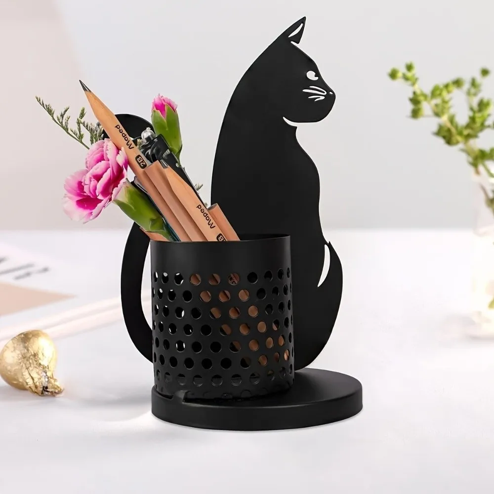 Minimalist Cute Cat Metal Pen Holder Home Decor Desk Storage Animal Pen Holder Pencil Organizer Home
