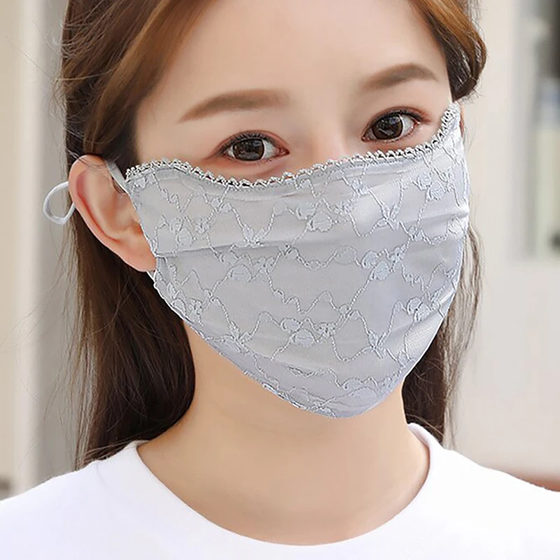 Universal Thin Ice Silk Sunscreen Lace Mask Sunshade Solid Color Sunscreen Face Cover Strap Hanging Ear UV Protection Mask