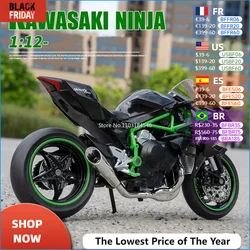 Modelo de motocicleta KAWASAKI H2R de aleación fundida a presión, juguete de simulación de Metal, motocicleta pesada, colección de sonido y luz, regalo para niños, 1:12