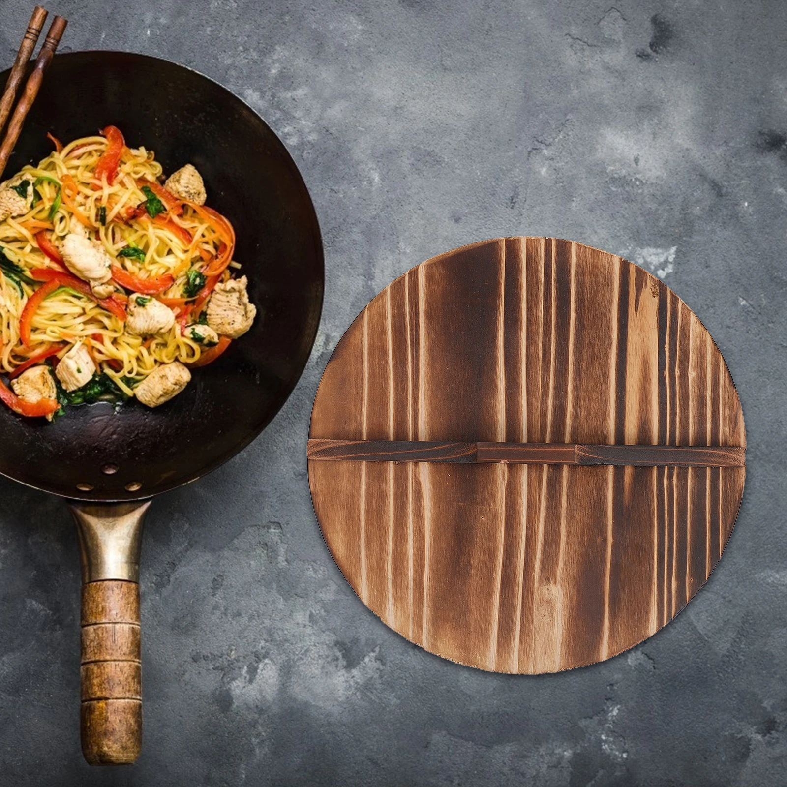 

Wooden Wok Lid Protective Pot Cover Frying Pan Cover Kitchenware Cooking Oil Splash Lids Hot Cookware High Class Wood Material